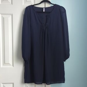 Xhilaration Navy Pintuck Long Sleeve Tunic